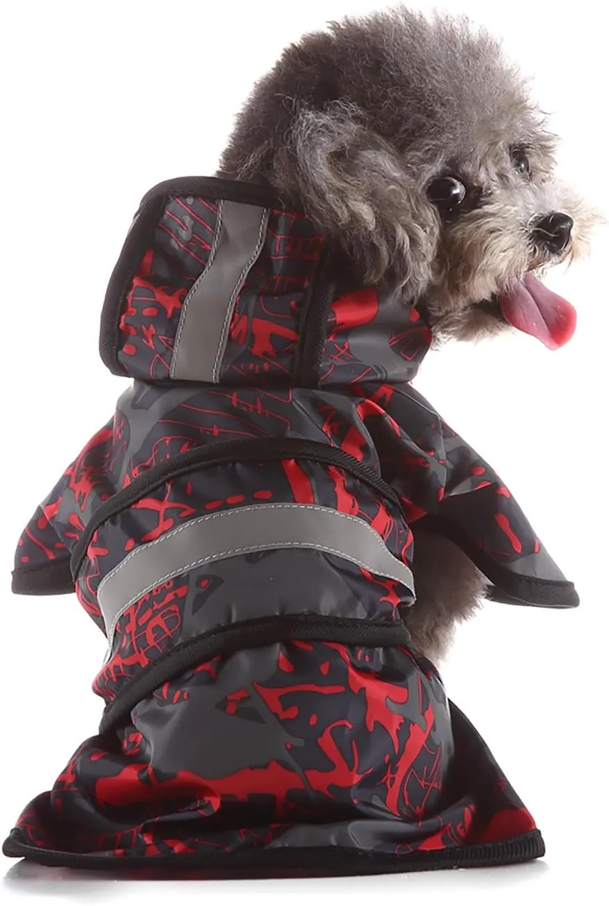 Dog Raincoat Hooded, Reflective Dog Slicker Poncho Adjustable Waterproof Lightweight Rain Jacket for Dogs,Camouflage Red,XL