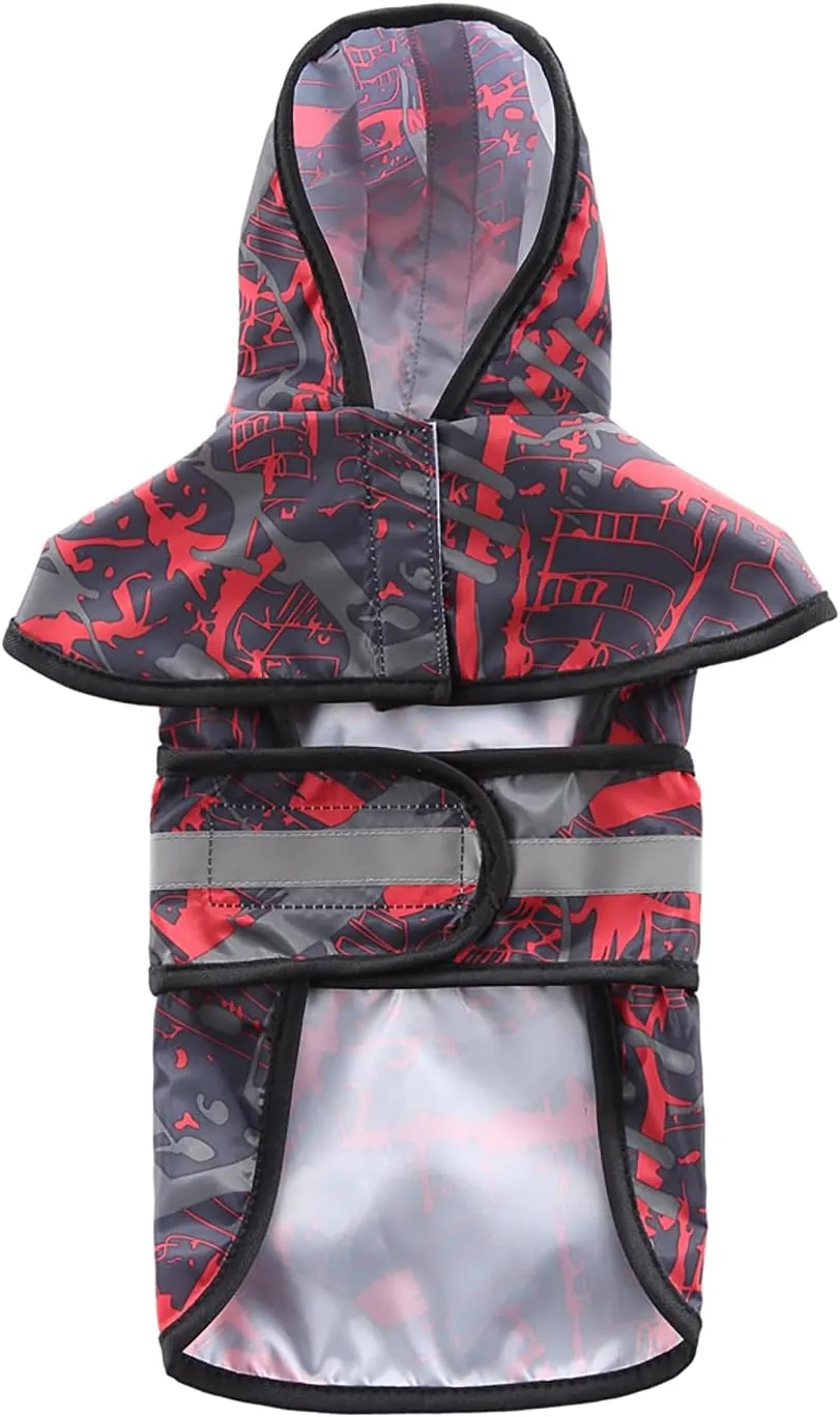 Dog Raincoat Hooded, Reflective Dog Slicker Poncho Adjustable Waterproof Lightweight Rain Jacket for Dogs,Camouflage Red,XL