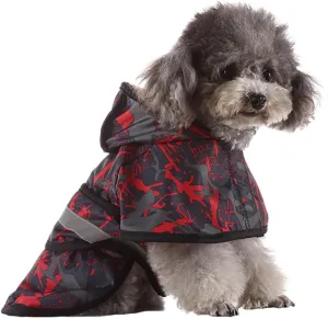 Dog Raincoat Hooded, Reflective Dog Slicker Poncho Adjustable Waterproof Lightweight Rain Jacket for Dogs,Camouflage Red,XL