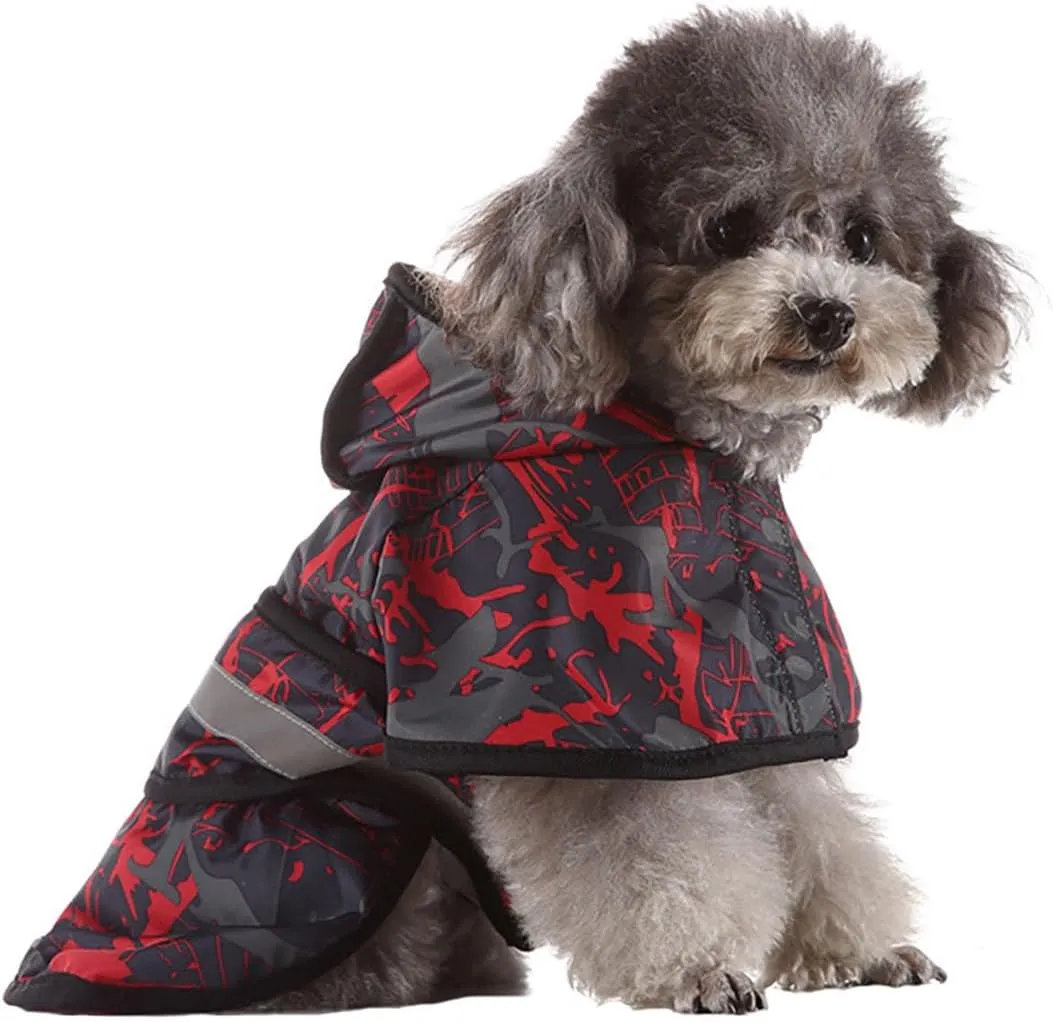 Dog Raincoat Hooded, Reflective Dog Slicker Poncho Adjustable Waterproof Lightweight Rain Jacket for Dogs,Camouflage Red,XL