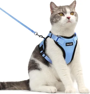 Dooradar Cat Harness and Leash Set, Escape Proof Safe Adjustable Kitten Vest Harnesses for Walking, Easy Control Soft Breathable Mesh Jacket with Reflective Strips for Cats, Light Blue, M