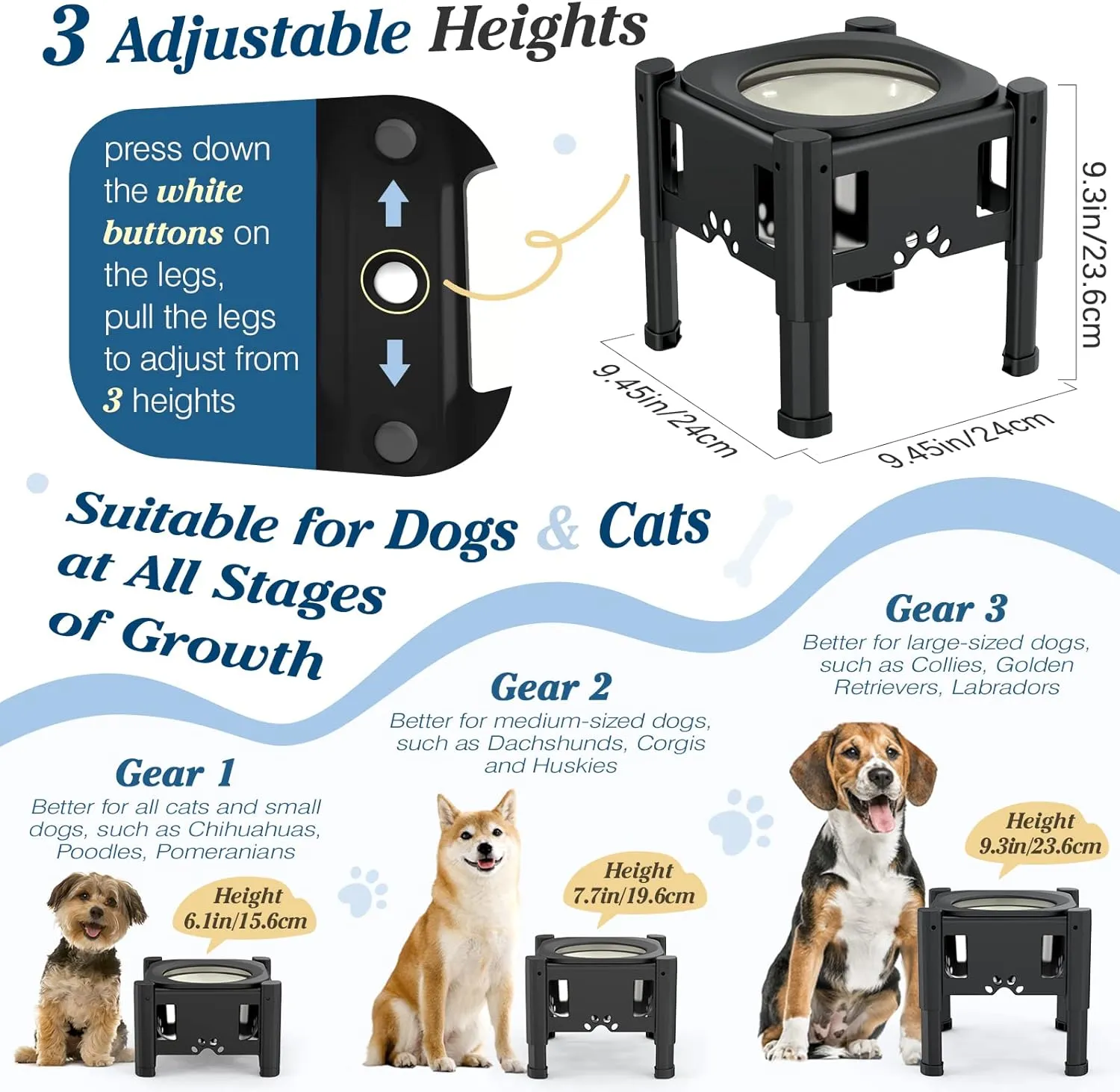 Elevated Dog Water Bowl No Spill, 80OZ/2.5L Large Capacity Raised Water Bowl for Dogs with Slow Feeder Dog Bowl, 3 Heights Adjustable Elevated Dog Slow Water Bowl for Small Medium Large Dogs