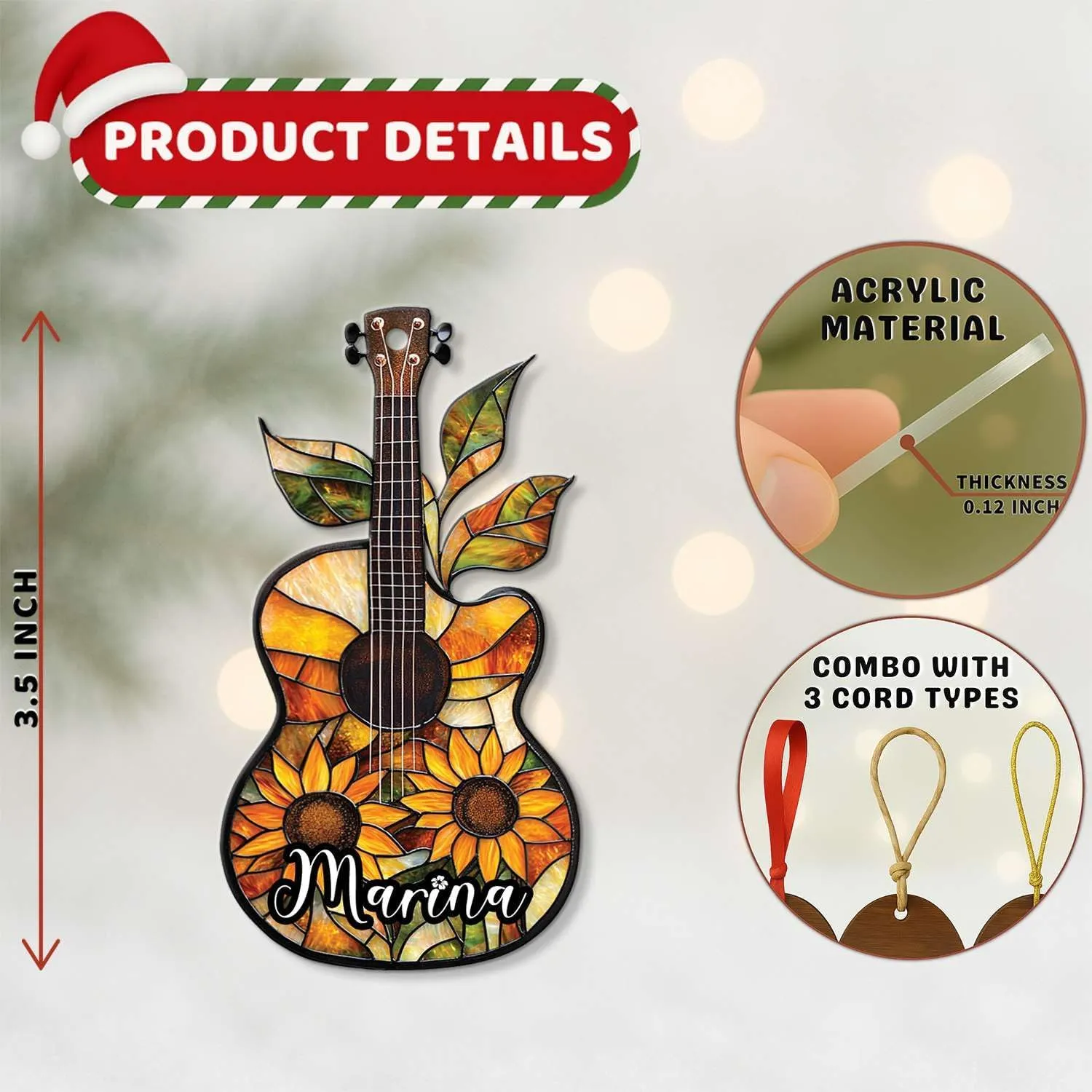 Floral Electric Guitar Acrylic Ornament, Personalized Shaped Tree Hanging, Custom Name Guitar Players Decor, Music Theme Decoration, Musical Instrument Ornament, Gifts for Musician