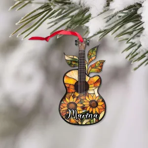 Floral Electric Guitar Acrylic Ornament, Personalized Shaped Tree Hanging, Custom Name Guitar Players Decor, Music Theme Decoration, Musical Instrument Ornament, Gifts for Musician