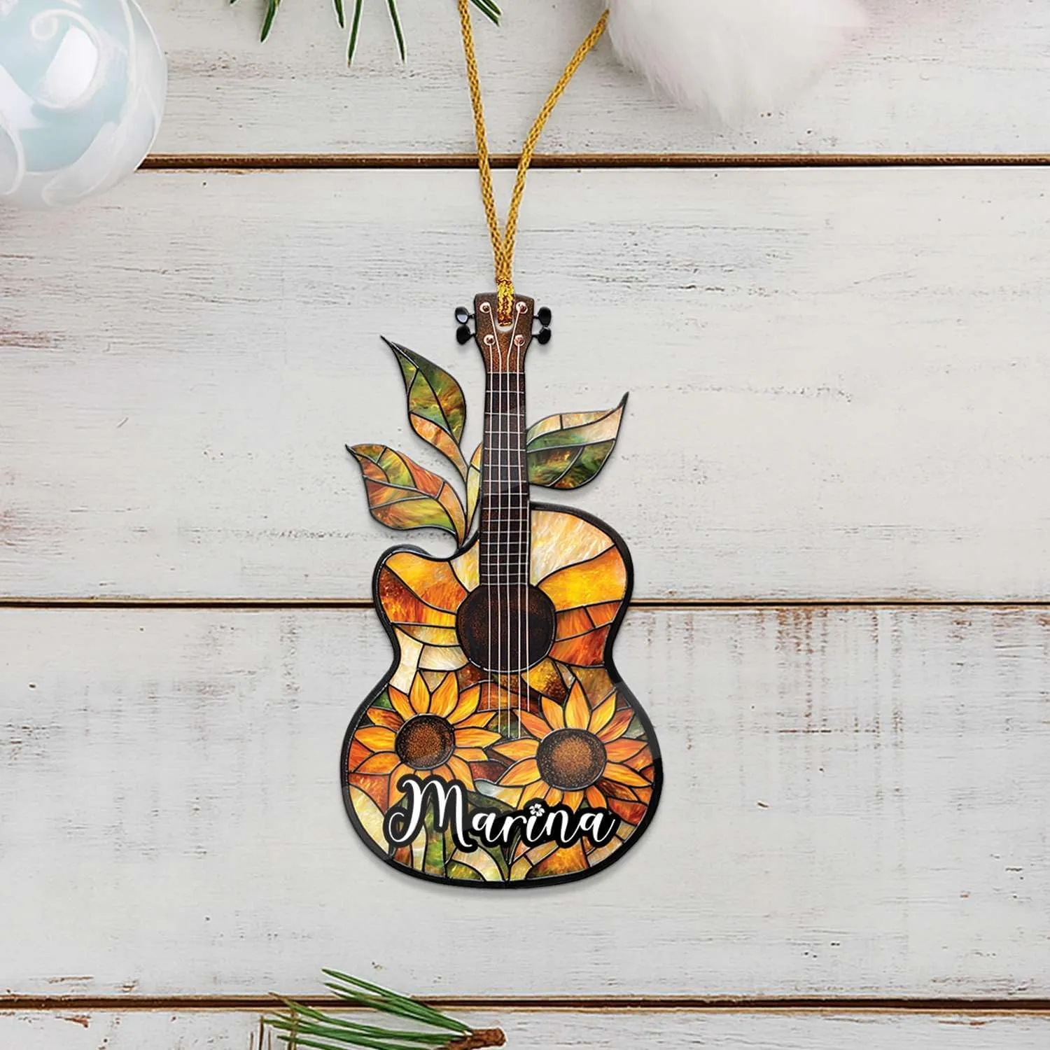 Floral Electric Guitar Acrylic Ornament, Personalized Shaped Tree Hanging, Custom Name Guitar Players Decor, Music Theme Decoration, Musical Instrument Ornament, Gifts for Musician