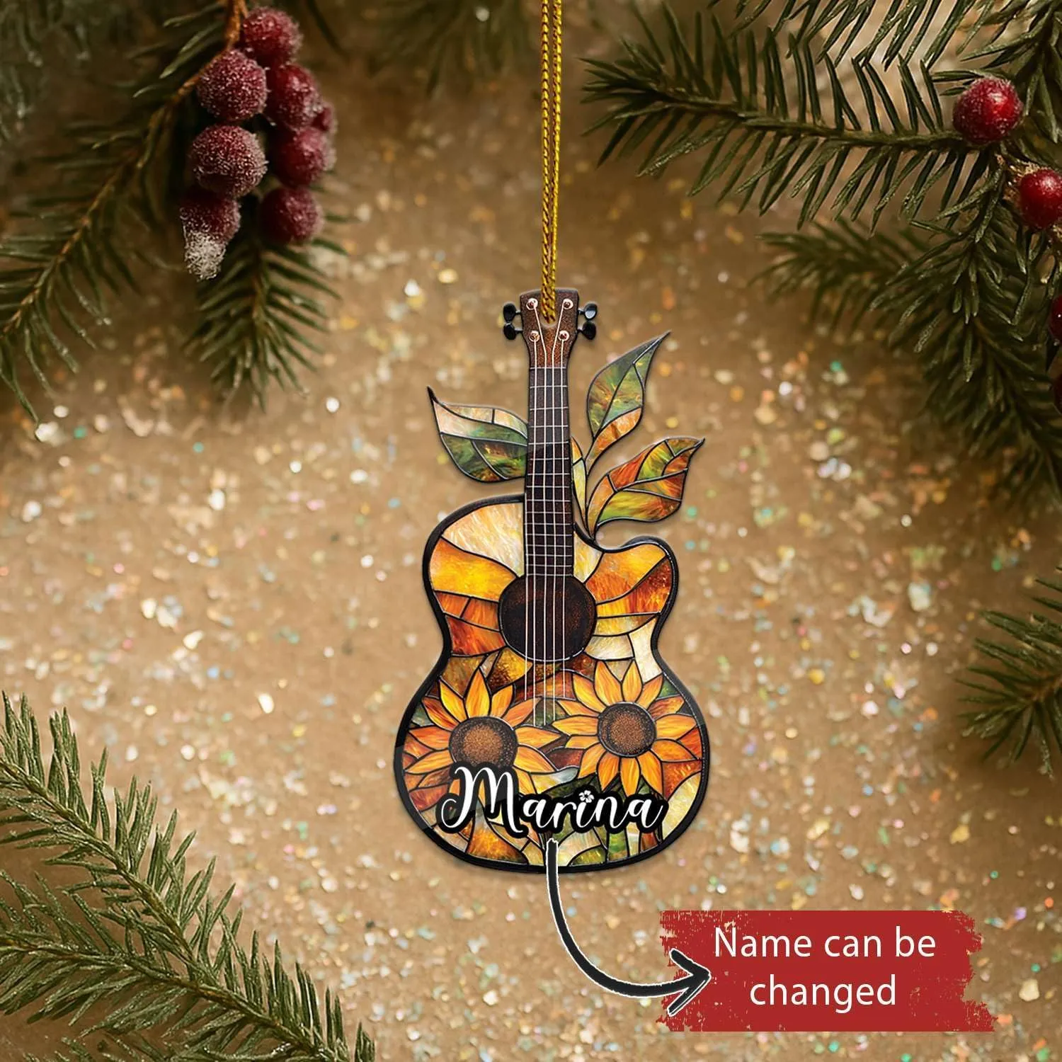 Floral Electric Guitar Acrylic Ornament, Personalized Shaped Tree Hanging, Custom Name Guitar Players Decor, Music Theme Decoration, Musical Instrument Ornament, Gifts for Musician