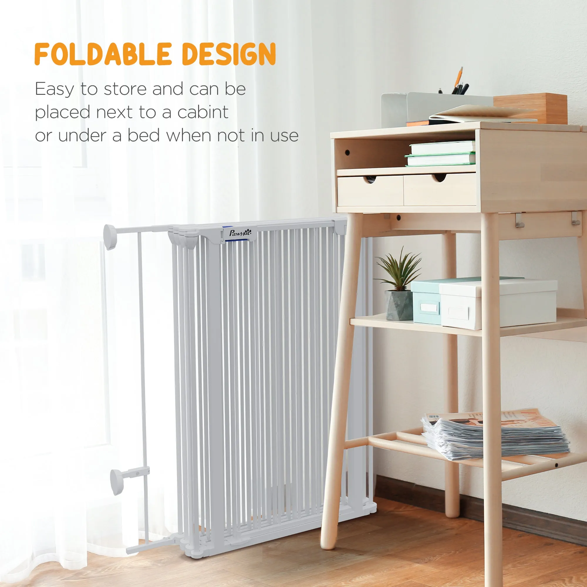 Foldable and Modular Dog Gate for Medium Size Dogs in Metal and Plastic, 123x102x90 cm, White