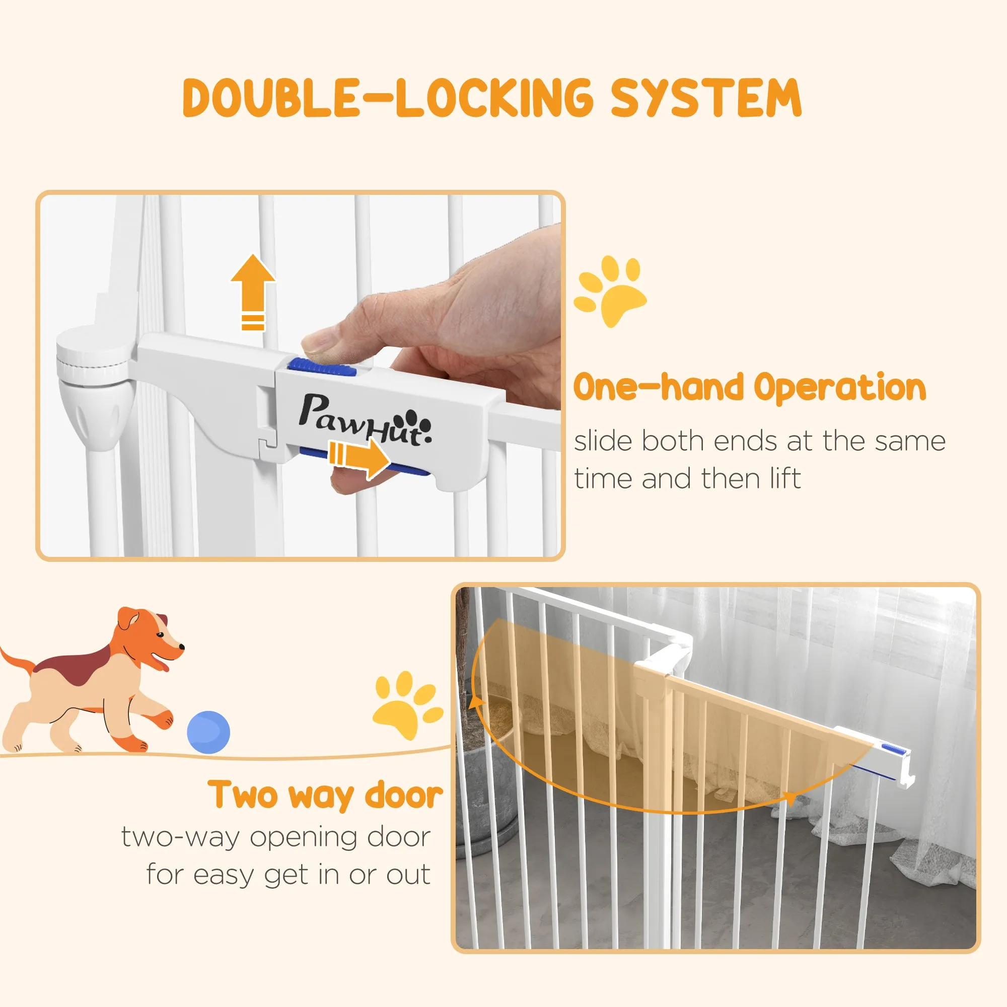 Foldable and Modular Dog Gate for Medium Size Dogs in Metal and Plastic, 123x102x90 cm, White