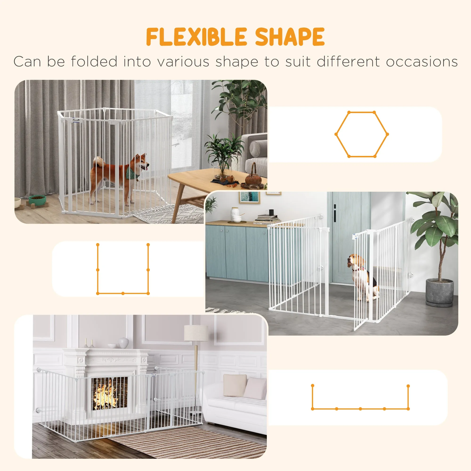 Foldable and Modular Dog Gate for Medium Size Dogs in Metal and Plastic, 123x102x90 cm, White