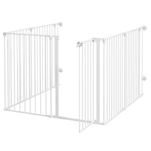 Foldable and Modular Dog Gate for Medium Size Dogs in Metal and Plastic, 123x102x90 cm, White