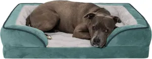 Furhaven Orthopedic Dog Bed for Large/Medium Dogs w/ Removable Bolsters & Washable Cover, For Dogs Up to 55 lbs - Plush & Velvet Waves Perfect Comfort Sofa - Celadon Green, Large