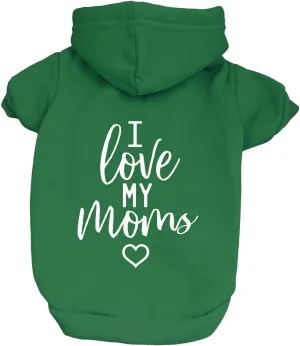 I Love My Moms (Two) Mother's Day Dog Hoodie | Fleece Lined |Leash Hole| Pride Day | LGBTQ  | Rainbow | Parade|Green, Medium 175