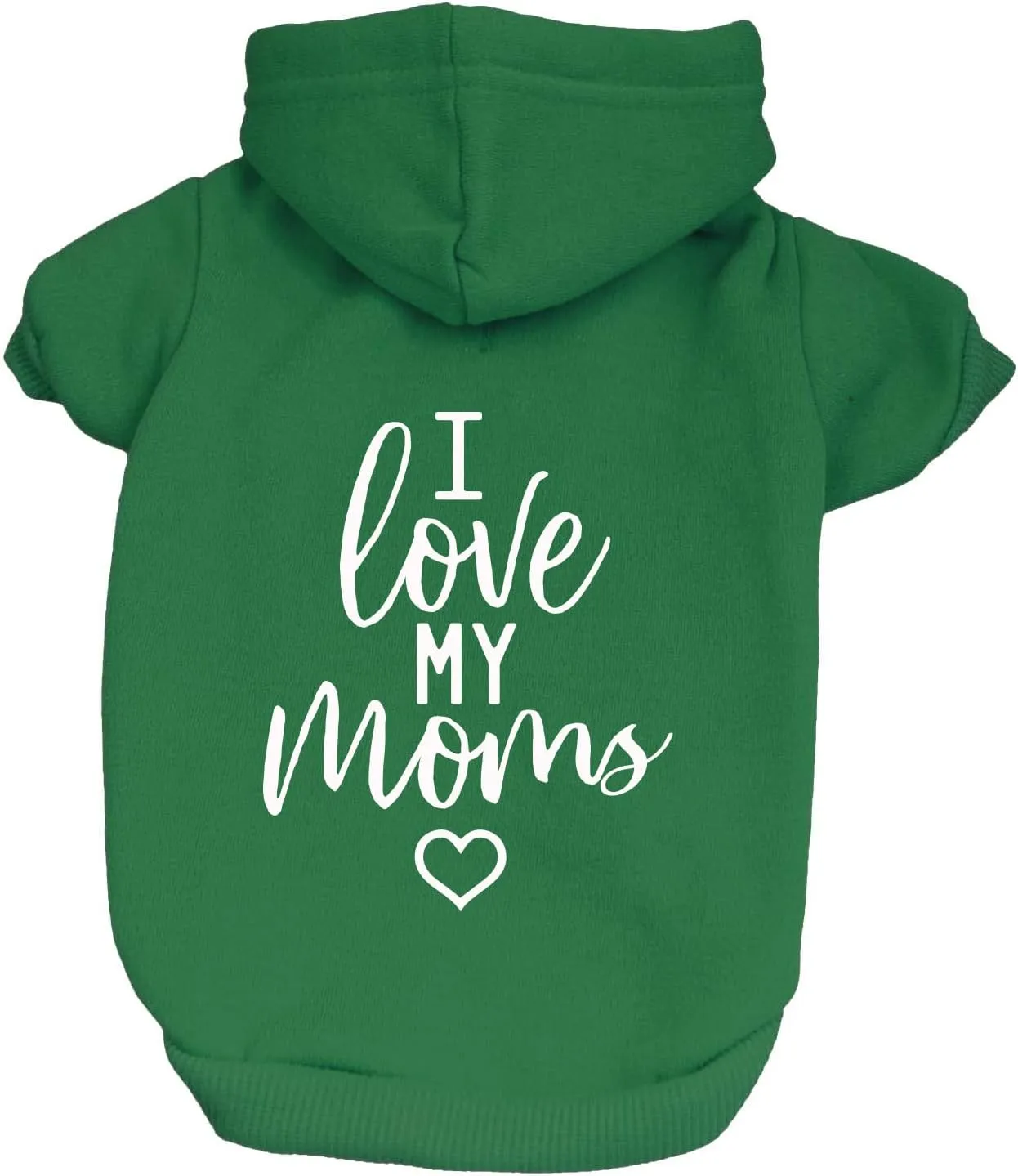 I Love My Moms (Two) Mother's Day Dog Hoodie | Fleece Lined |Leash Hole| Pride Day | LGBTQ  | Rainbow | Parade|Green, Medium 175