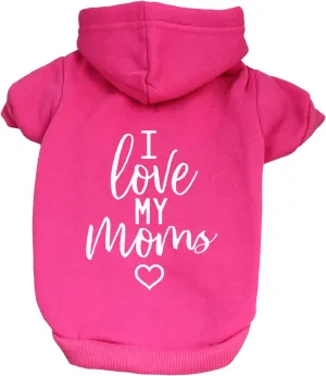 I Love My Moms (Two) Mother's Day Dog Hoodie | Fleece Lined |Leash Hole| Pride Day | LGBTQ  | Rainbow | Parade|Hot Pink, Medium 175