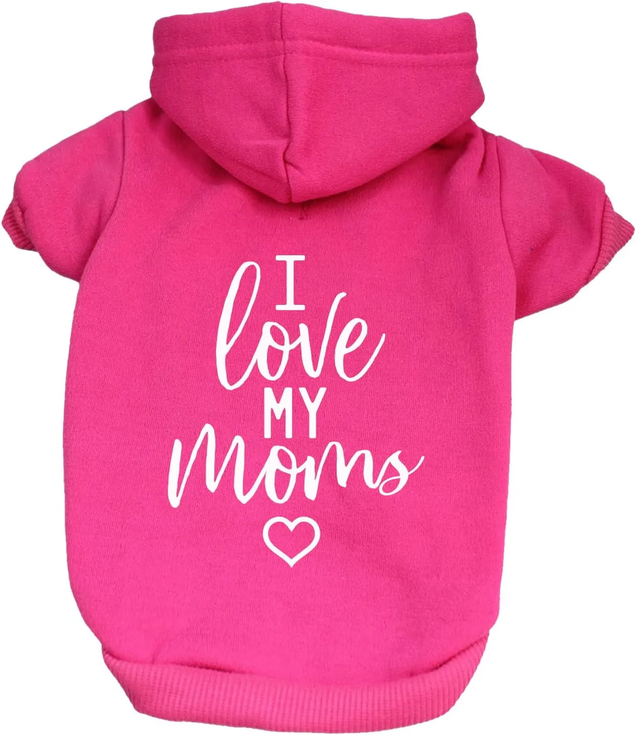 I Love My Moms (Two) Mother's Day Dog Hoodie | Fleece Lined |Leash Hole| Pride Day | LGBTQ  | Rainbow | Parade|Hot Pink, Medium 175