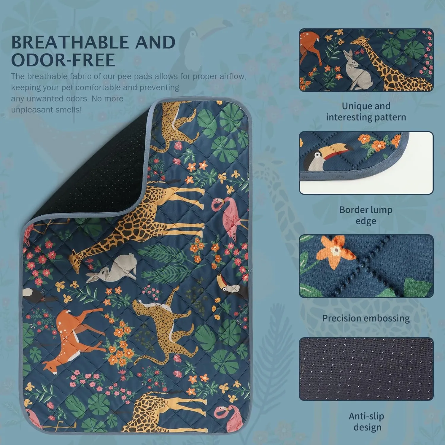 IEUUMLER Washable Pee Pads for Dogs, 2 Pack Forest Pattern Reusable Waterproof Puppy Pads, Non-Slip Super Absorbent Dog Training Pad for Playpen Crate Bed EU013 Navy Blue Jungle, 24x18
