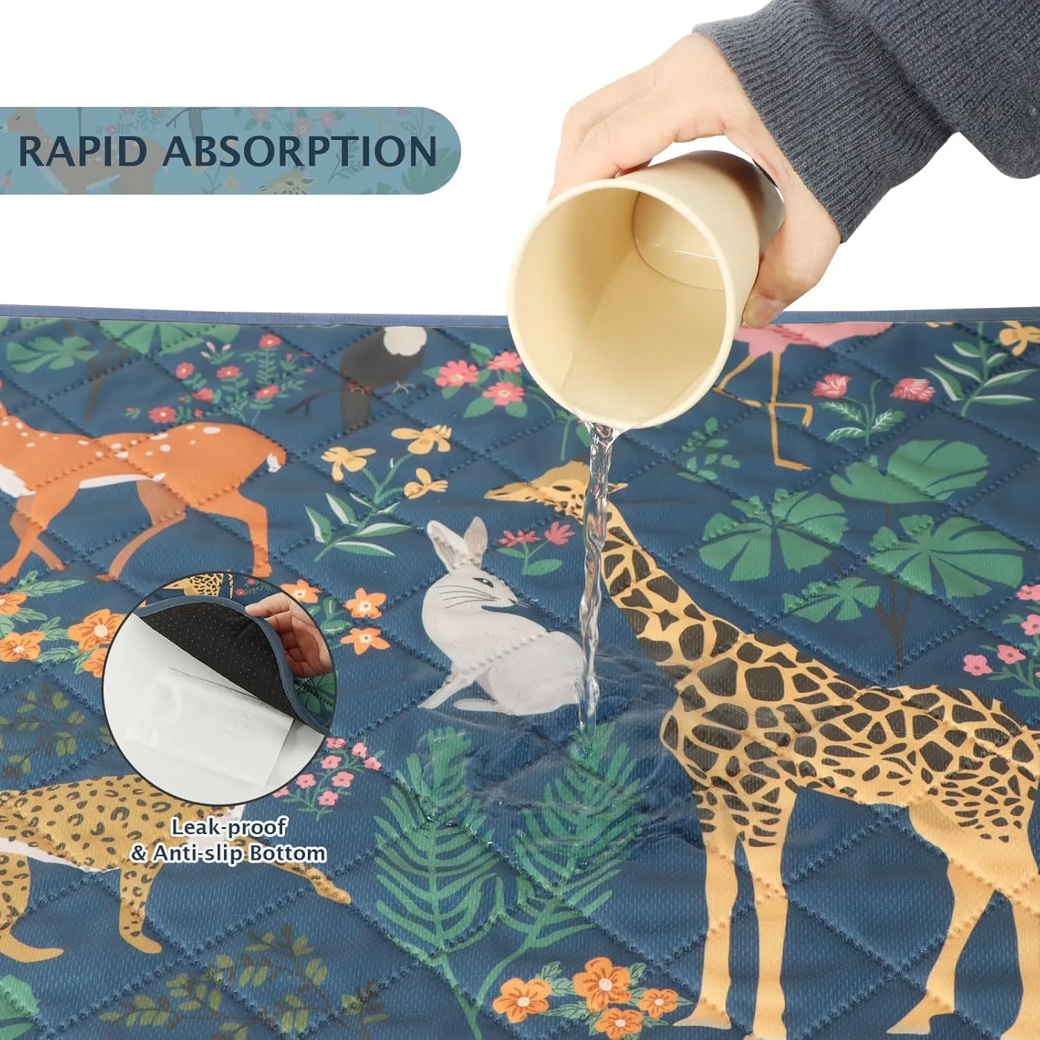 IEUUMLER Washable Pee Pads for Dogs, 2 Pack Forest Pattern Reusable Waterproof Puppy Pads, Non-Slip Super Absorbent Dog Training Pad for Playpen Crate Bed EU013 Navy Blue Jungle, 36x24