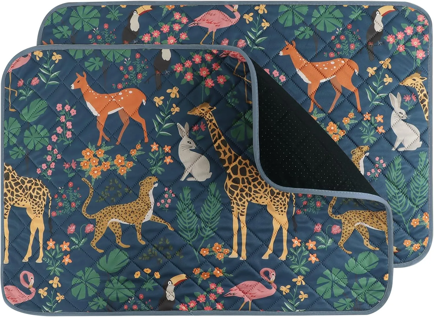 IEUUMLER Washable Pee Pads for Dogs, 2 Pack Forest Pattern Reusable Waterproof Puppy Pads, Non-Slip Super Absorbent Dog Training Pad for Playpen Crate Bed EU013 Navy Blue Jungle, 36x24