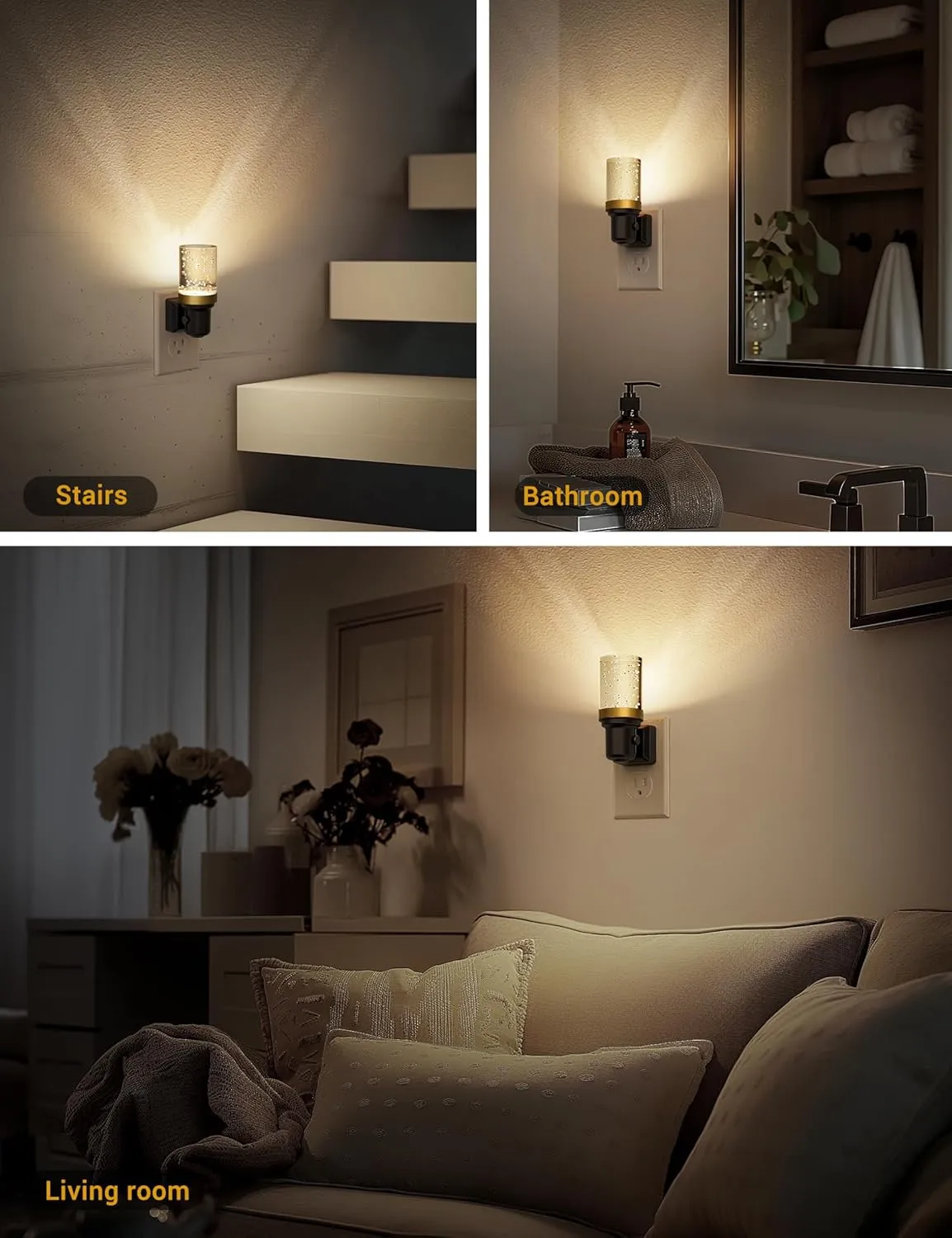 JandCase Night Light, Dimmable Night Lights Plug into Wall, Auto On/Off Light Sensor Nightlight, 3000K Warm White 0-100LM Brightness LED Nightlight, for Bathroom Hallway Bedroom Kids Room