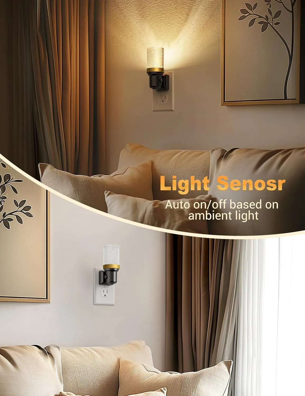JandCase Night Light, Dimmable Night Lights Plug into Wall, Auto On/Off Light Sensor Nightlight, 3000K Warm White 0-100LM Brightness LED Nightlight, for Bathroom Hallway Bedroom Kids Room