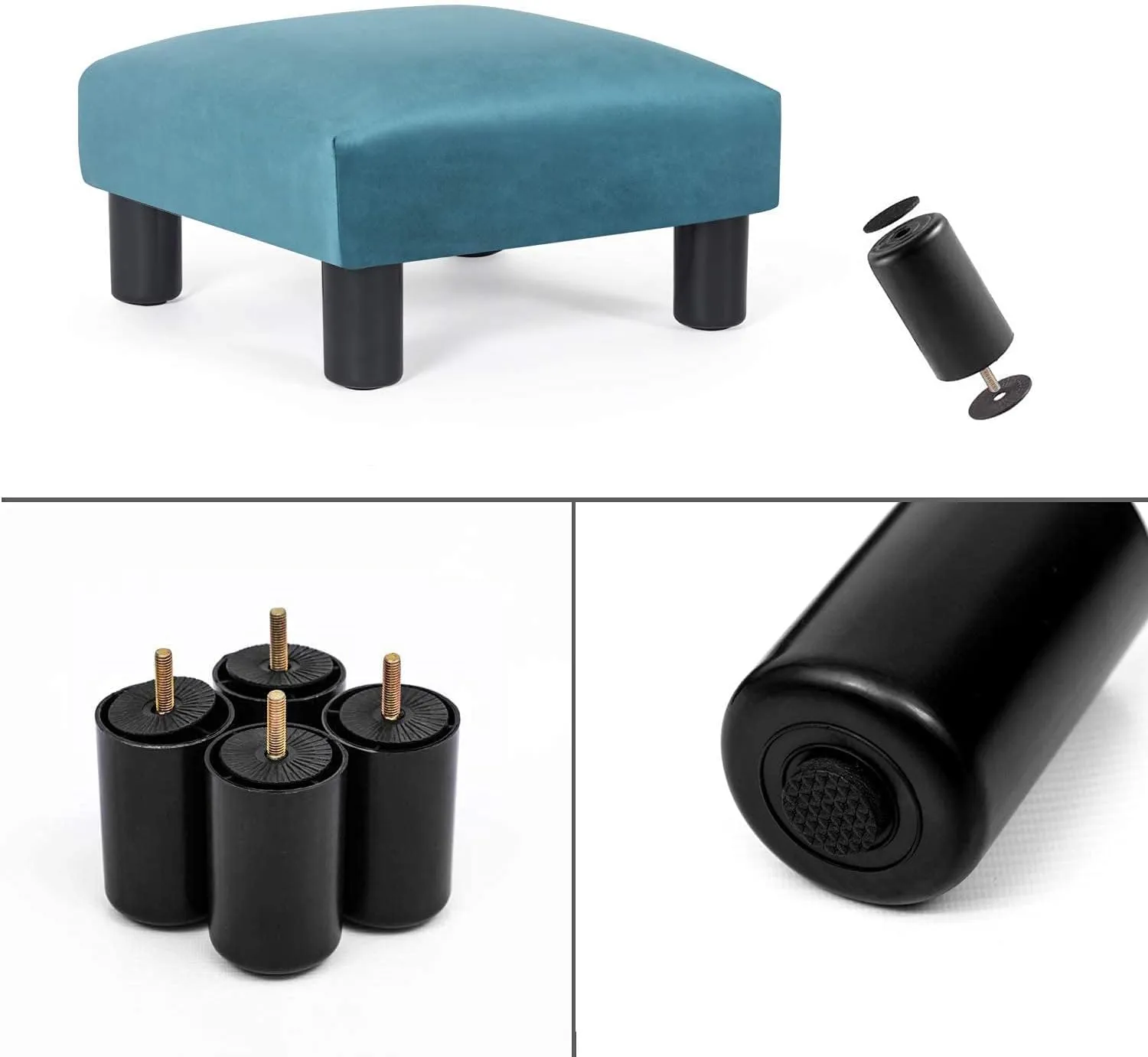 Joveco 15.7'' Small Footstool Ottoman Upholstered Soft Footrest with Non-Skid Plastic Legs, Foot Rest for Desk Couch Living Room Bedroom Office (Blue)