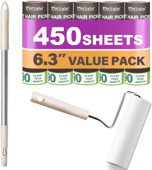Large Lint Rollers for Pet Hair Extra Sticky,Cat Dog Hair Remover Laundry Clothes Carpet Furniture,6.3 inches Wider with 450 Sheets Giant Lint Remover Brush for Couch with Long Handle