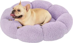 Lesure Calming Medium Dog Bed - Flower Donut Round Fluffy Puppy Bed in Plush Teddy Sherpa, Non-Slip Cute Flower Cat Beds for Indoor Cats, Medium Pet Bed Fits up to 45 lbs, Machine Washable, Purple 30"