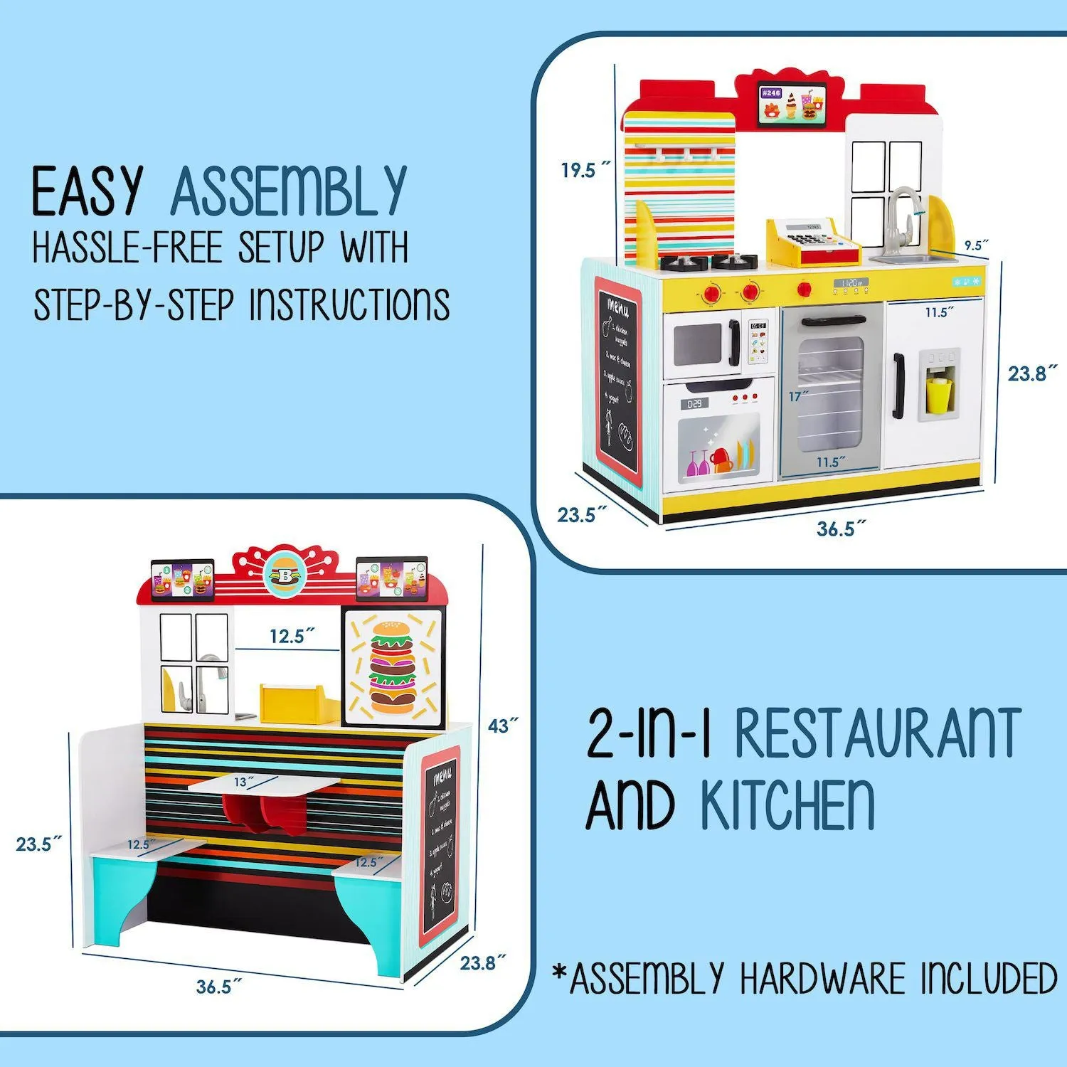 Lil’ Jumbl Double Sided Restaurant Playset for Kids Wooden Lil' Jumbl Dinner Simulation Toy