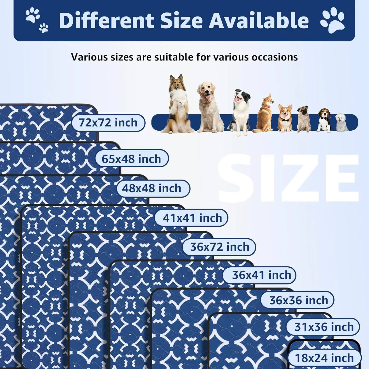 LOOBANI Washable Pee Pads for Dogs: 72"x 72" Extra Large Reusable Puppy Pads,1 Pack Absorbent Whelping Pad Leakproof Dog Playpen Mat, Waterproof Non-Slip Dog Training Pads for Floor, Crate, Potty