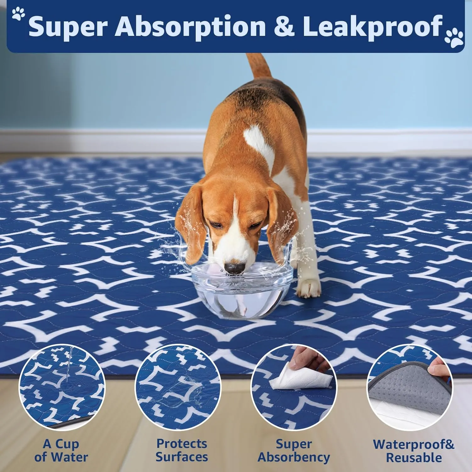 LOOBANI Washable Pee Pads for Dogs: 72"x 72" Extra Large Reusable Puppy Pads,1 Pack Absorbent Whelping Pad Leakproof Dog Playpen Mat, Waterproof Non-Slip Dog Training Pads for Floor, Crate, Potty