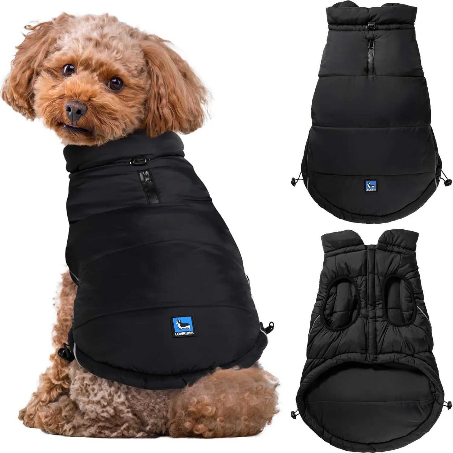 Lowrider Puffer Coat S- Warm, Waterproof, Windproof, Reflective, Insulated Dog Coat, Rain Jacket, and Vest Jacket for Small and Medium Dogs in Cold Weather, Made with Soft and Breathable Fabric