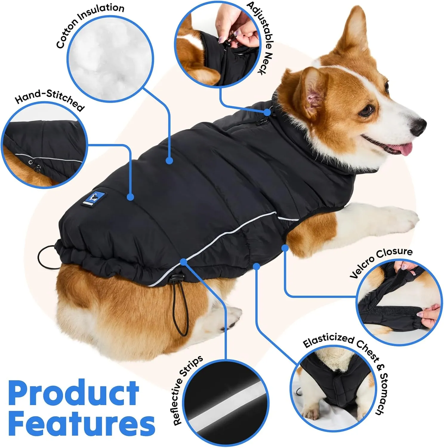 Lowrider Puffer Coat S- Warm, Waterproof, Windproof, Reflective, Insulated Dog Coat, Rain Jacket, and Vest Jacket for Small and Medium Dogs in Cold Weather, Made with Soft and Breathable Fabric