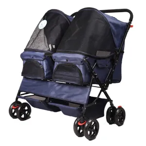 Medium Small Double Pet Stroller, Dog Cat Pushchair Pram Jogger Buggy with 4 Wheels, Maximum Weight 20Kg, Front Swivel Wheels and Rear Brake