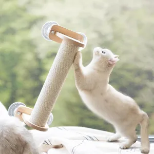 Meowoou Cat Window Scratching Post, Cat Window Perch Climber with Suction Cups, Wooden Scratcher for Indoor Cats Climbing, Scratching, Play and Watch Birds
