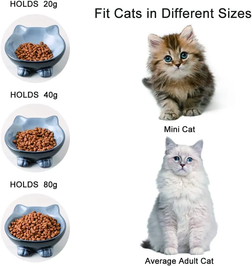 Nihow Ceramic Basic Cat Bowls: 5 Inch Bowl for Food & Water - Food Grade Dish for Sm-Sized Cats - Microwave & Dishwasher Safe - Elegant Grey (4.25 OZ /1 PC)