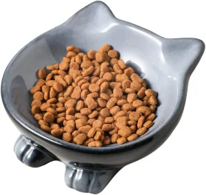 Nihow Ceramic Basic Cat Bowls: 5 Inch Bowl for Food & Water - Food Grade Dish for Sm-Sized Cats - Microwave & Dishwasher Safe - Elegant Grey (4.25 OZ /1 PC)
