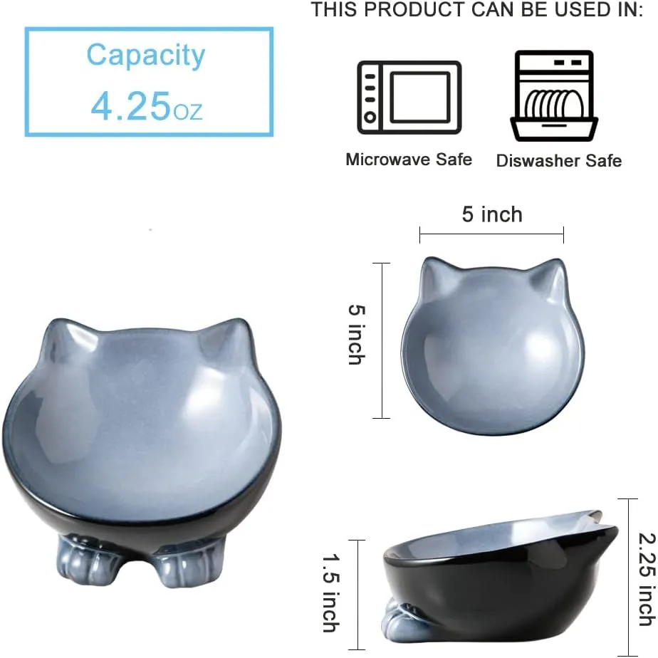 Nihow Ceramic Basic Cat Bowls: 5 Inch Bowl for Food & Water - Food Grade Dish for Sm-Sized Cats - Microwave & Dishwasher Safe - Elegant Grey (4.25 OZ /1 PC)
