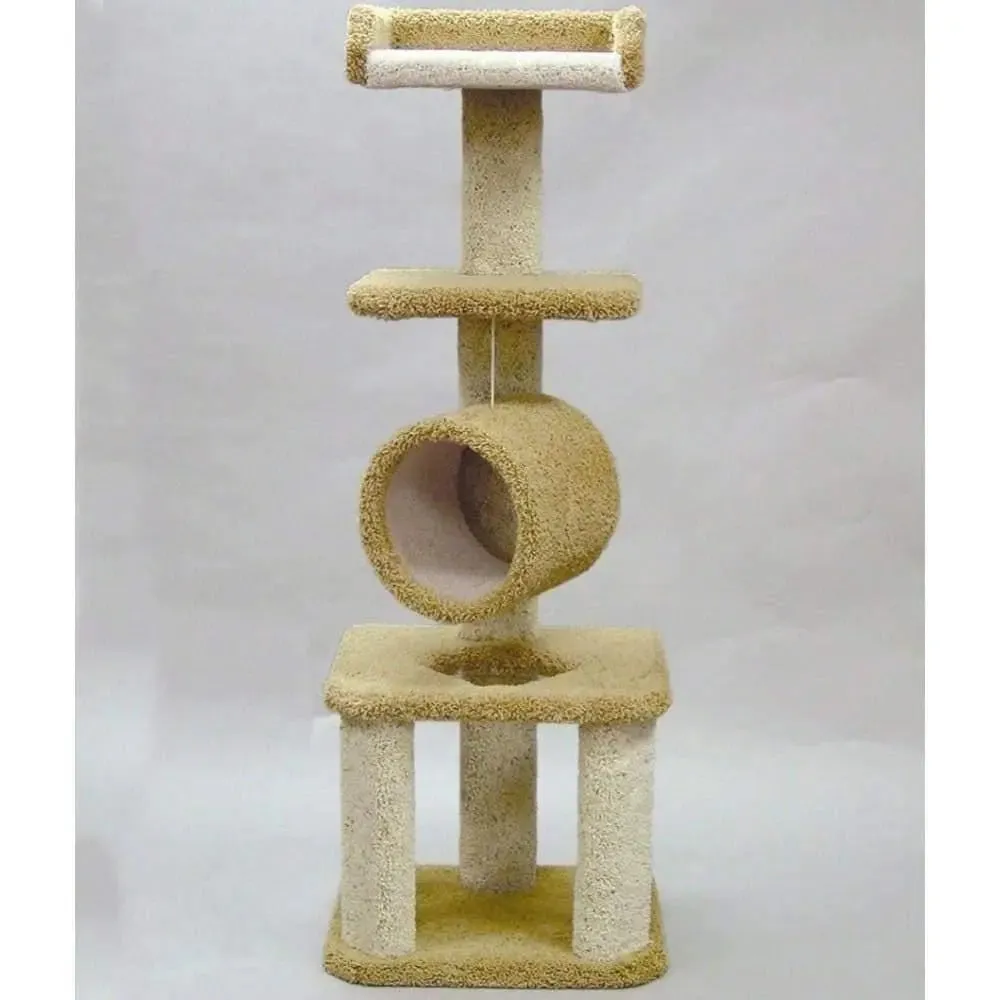 North American Pet Tree with Swinging Tunnel Cat Tree Tan, Beige 66 in