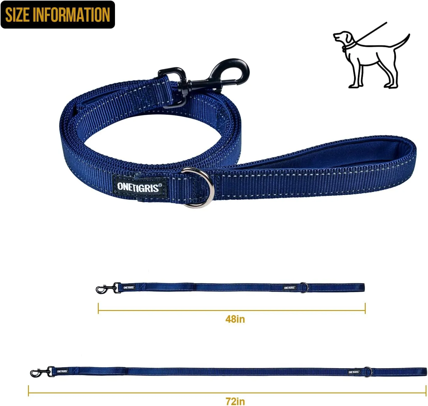 OneTigris Handled No-Pull Dog Walking Leash Long Traffic Leads for Medium to Large Dogs (Blue, 6FT)