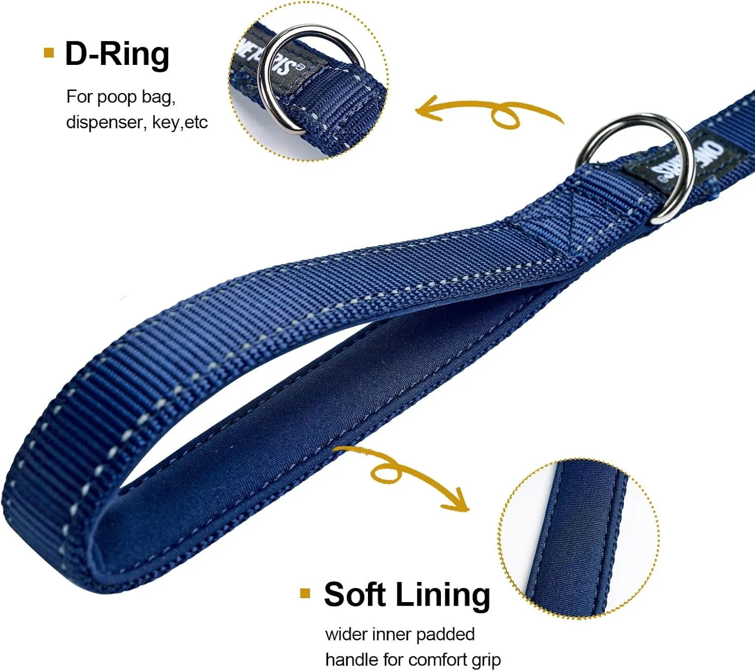 OneTigris Handled No-Pull Dog Walking Leash Long Traffic Leads for Medium to Large Dogs (Blue, 6FT)