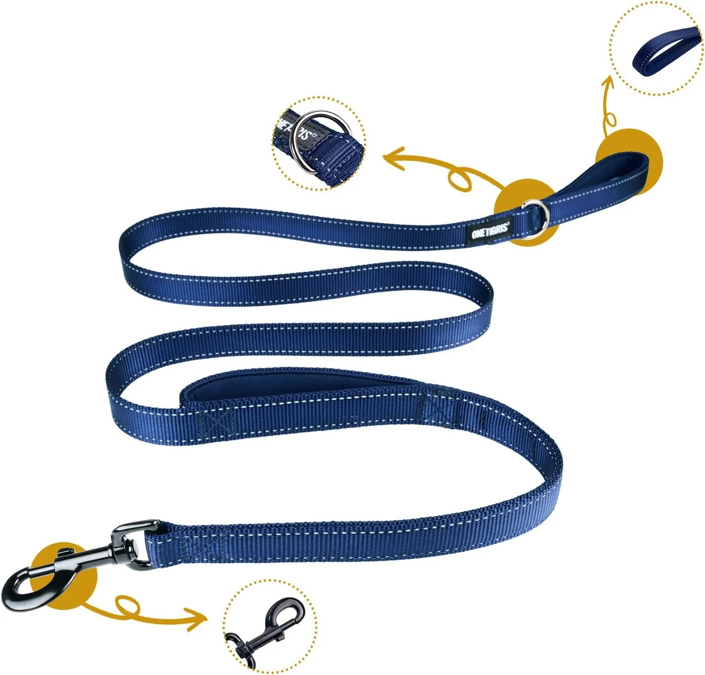 OneTigris Handled No-Pull Dog Walking Leash Long Traffic Leads for Medium to Large Dogs (Blue, 6FT)