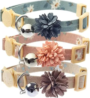 Pack of 3 Cat Flower Collar - Breakaway Small Dog Collars with Bell