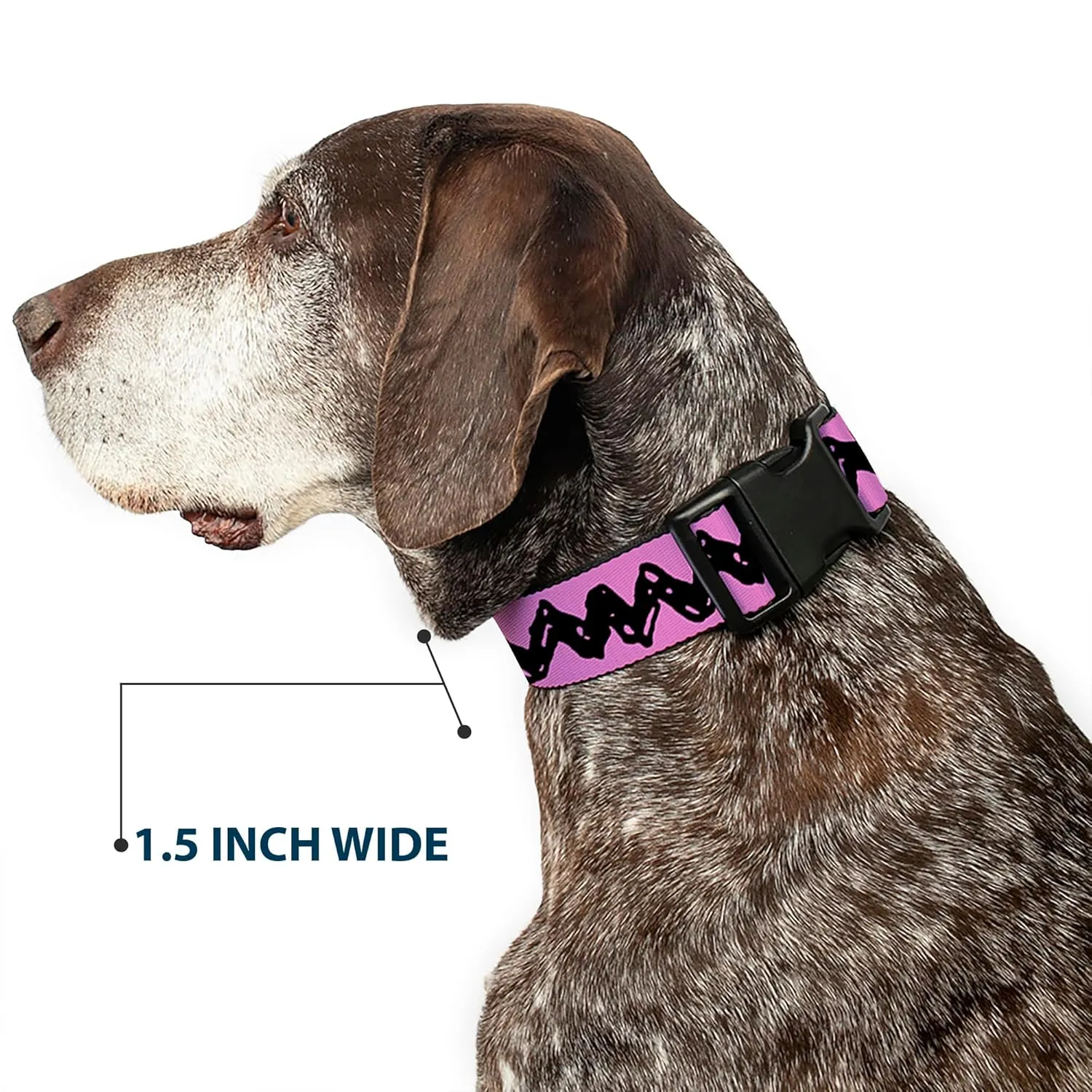Peanuts Worldwide LLC Pet Collar, Dog Collar Plastic Buckle, Peanuts Charlie Brown Zig Zag Stripe Pink Black, 16 to 23 Inches 1.5 Inch Wide