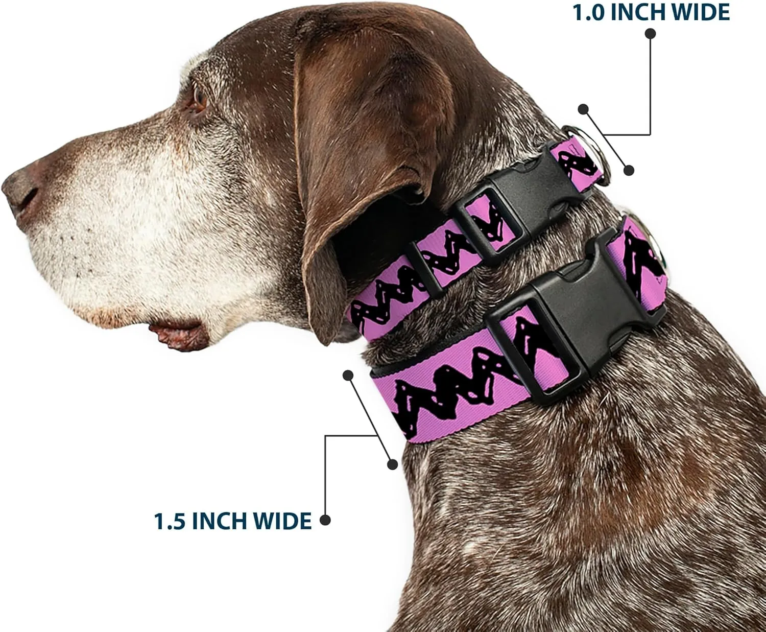 Peanuts Worldwide LLC Pet Collar, Dog Collar Plastic Buckle, Peanuts Charlie Brown Zig Zag Stripe Pink Black, 16 to 23 Inches 1.5 Inch Wide