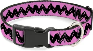 Peanuts Worldwide LLC Pet Collar, Dog Collar Plastic Buckle, Peanuts Charlie Brown Zig Zag Stripe Pink Black, 16 to 23 Inches 1.5 Inch Wide