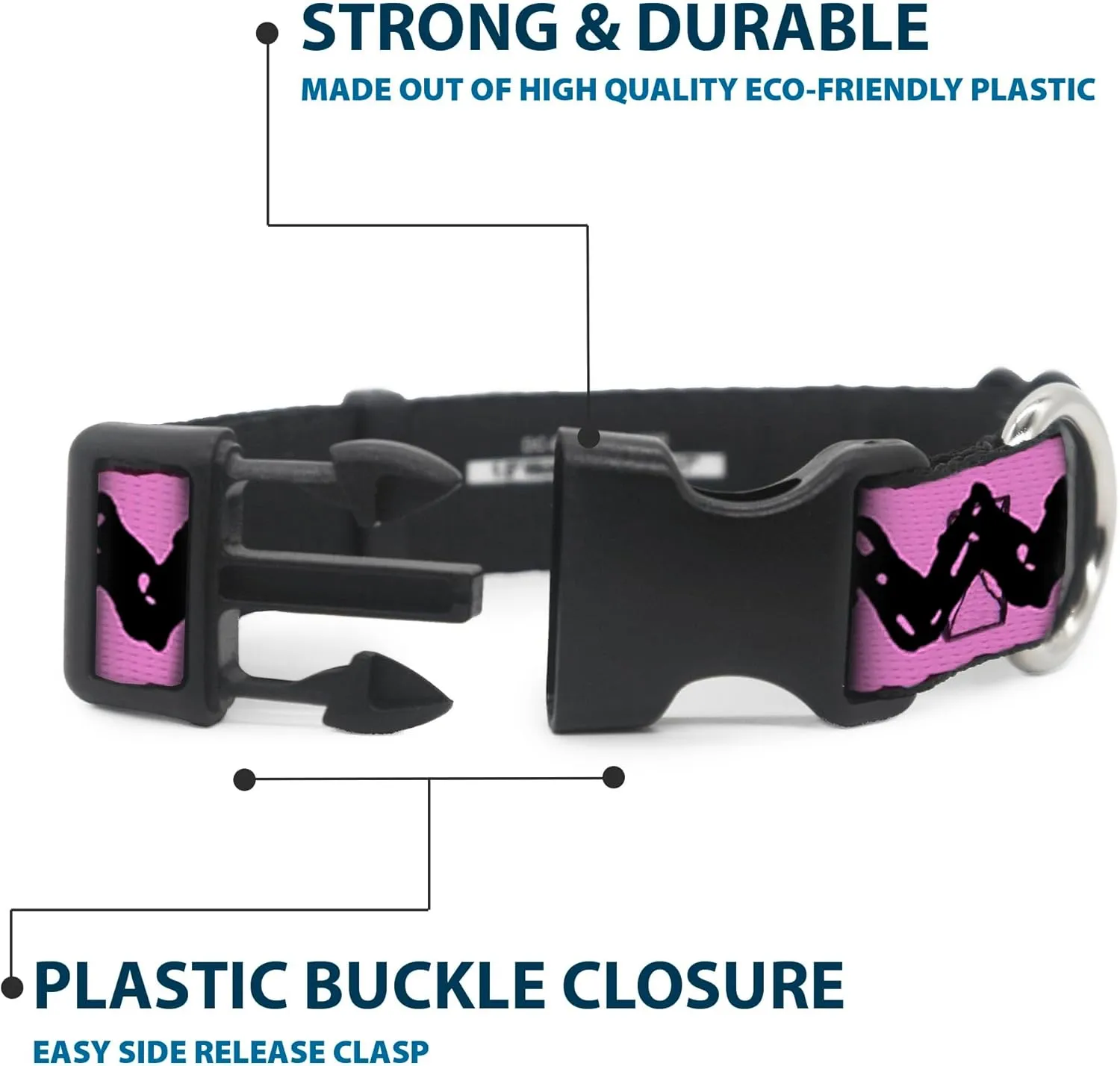 Peanuts Worldwide LLC Pet Collar, Dog Collar Plastic Buckle, Peanuts Charlie Brown Zig Zag Stripe Pink Black, 16 to 23 Inches 1.5 Inch Wide
