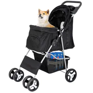 Pet Stroller for Medium Small Dogs - Easy to Walk Folding Travel Carrier Strolling Cart with Cup Holder, Weather Cover and Storage Basket'