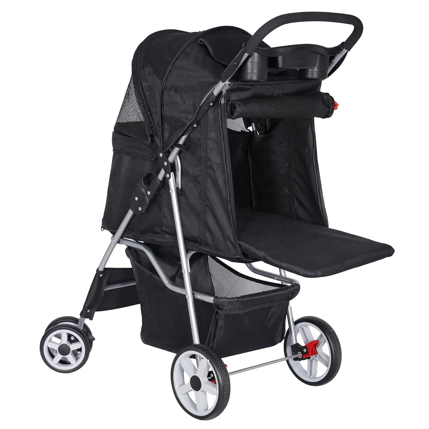 Pet Stroller for Medium Small Dogs - Easy to Walk Folding Travel Carrier Strolling Cart with Cup Holder, Weather Cover and Storage Basket'