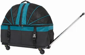Pet Wheeled Bag, Handbag, Car Cage, Foldable, Breathable, Travel Wheeled Bag for Dogs and Cats with Removable Wheels, Portable Soft Sides (Blue)