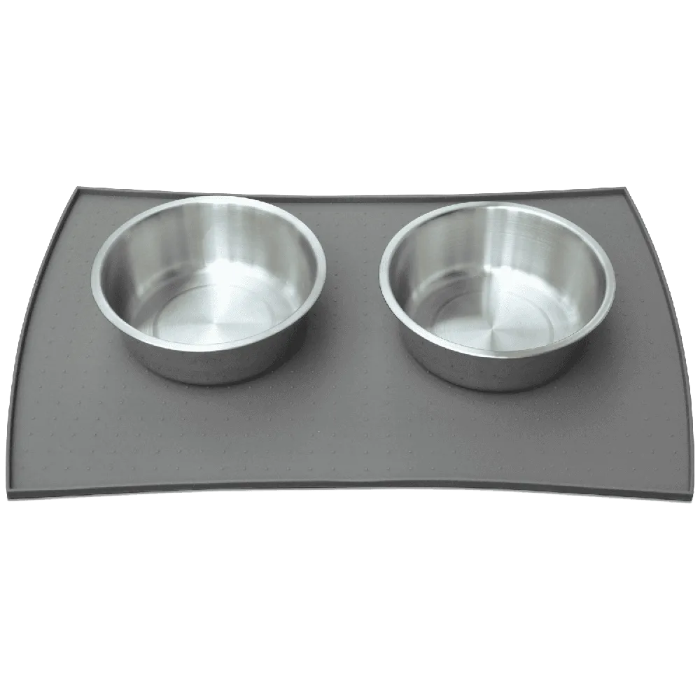 PetFusion Pet Food Mat in Premium FDA Grade Silicone (Large, Grey)